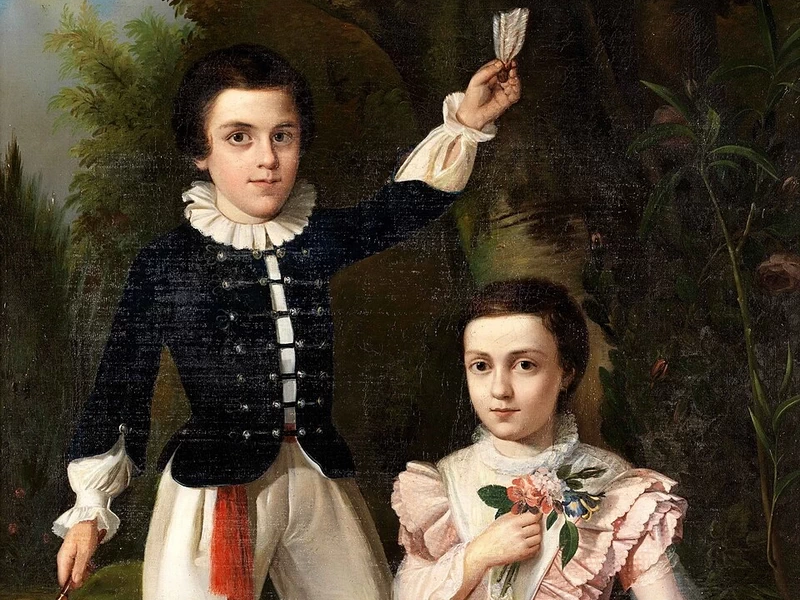 1823-Achille Astolfi - Ritratto di due bambini, 1853